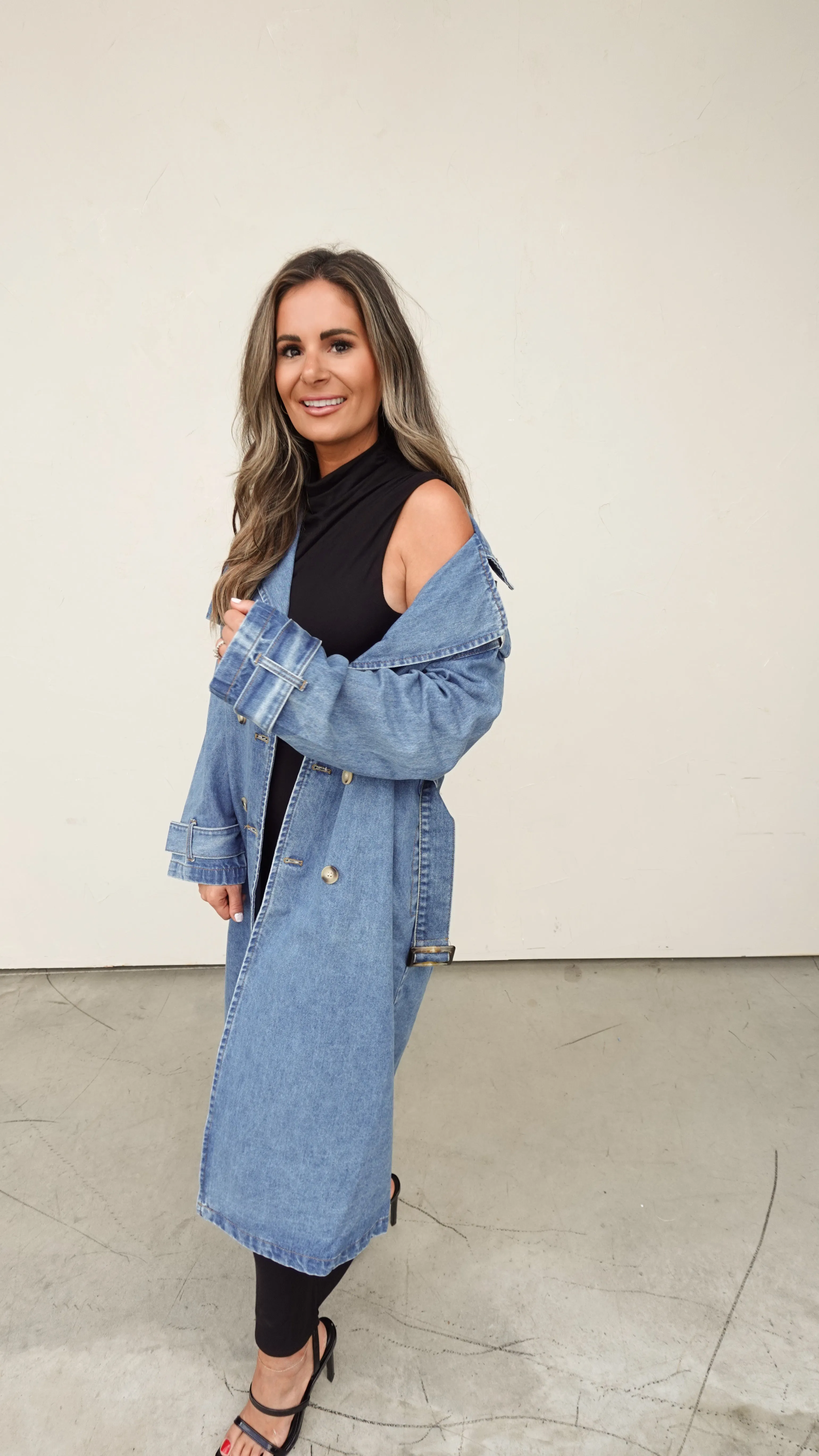 Medium Wash Denim Trench Coat