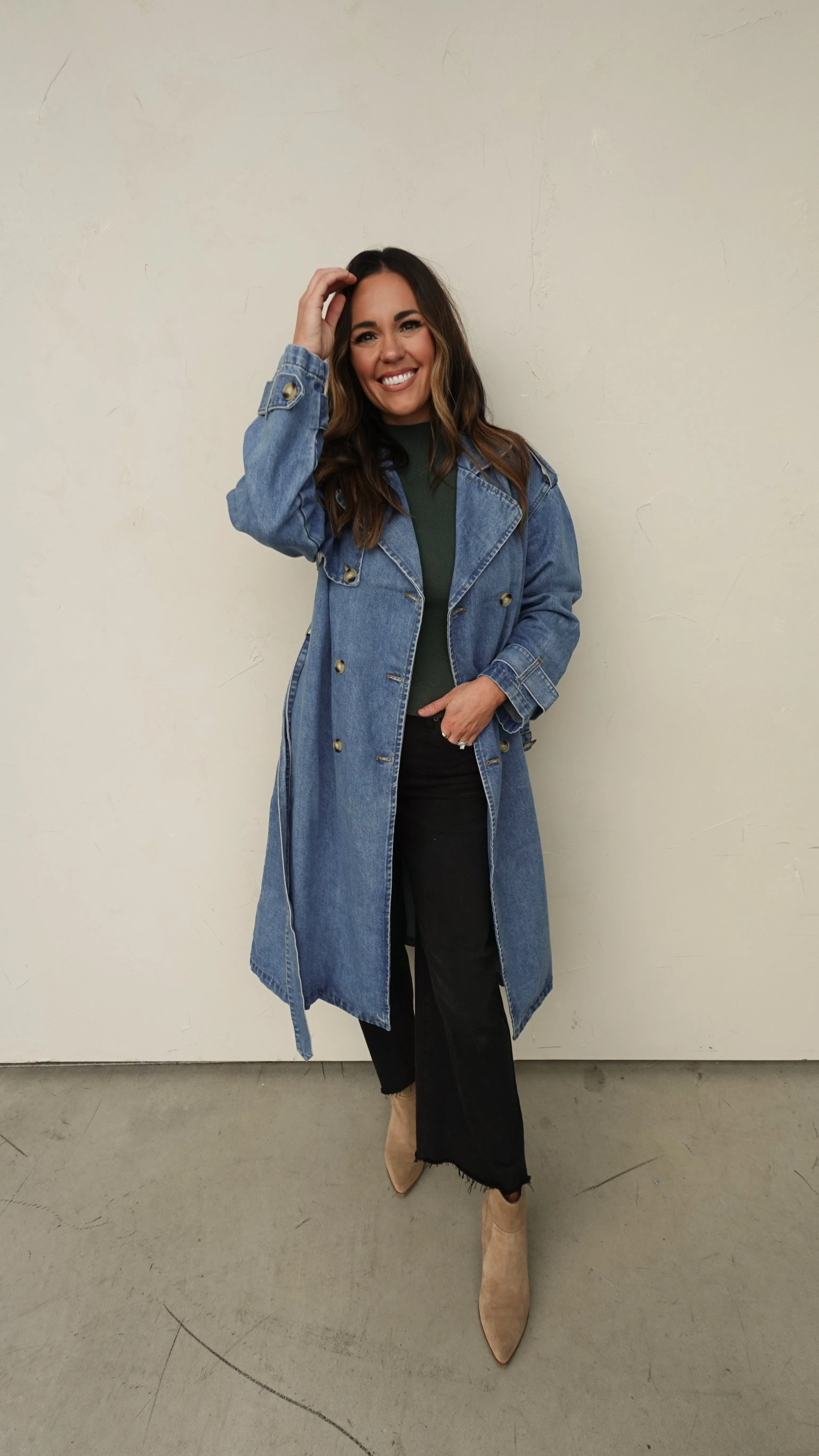 Medium Wash Denim Trench Coat