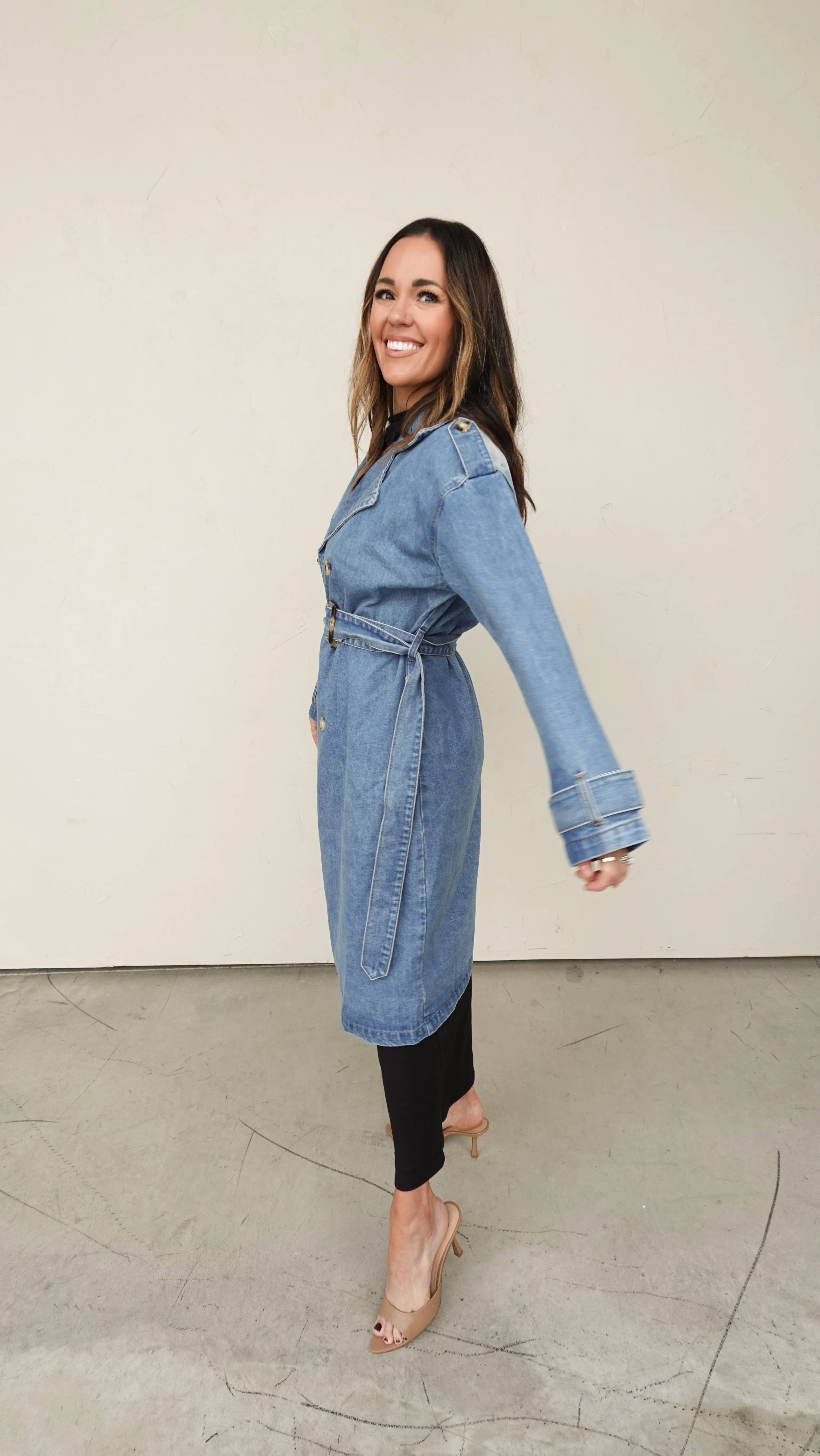 Medium Wash Denim Trench Coat