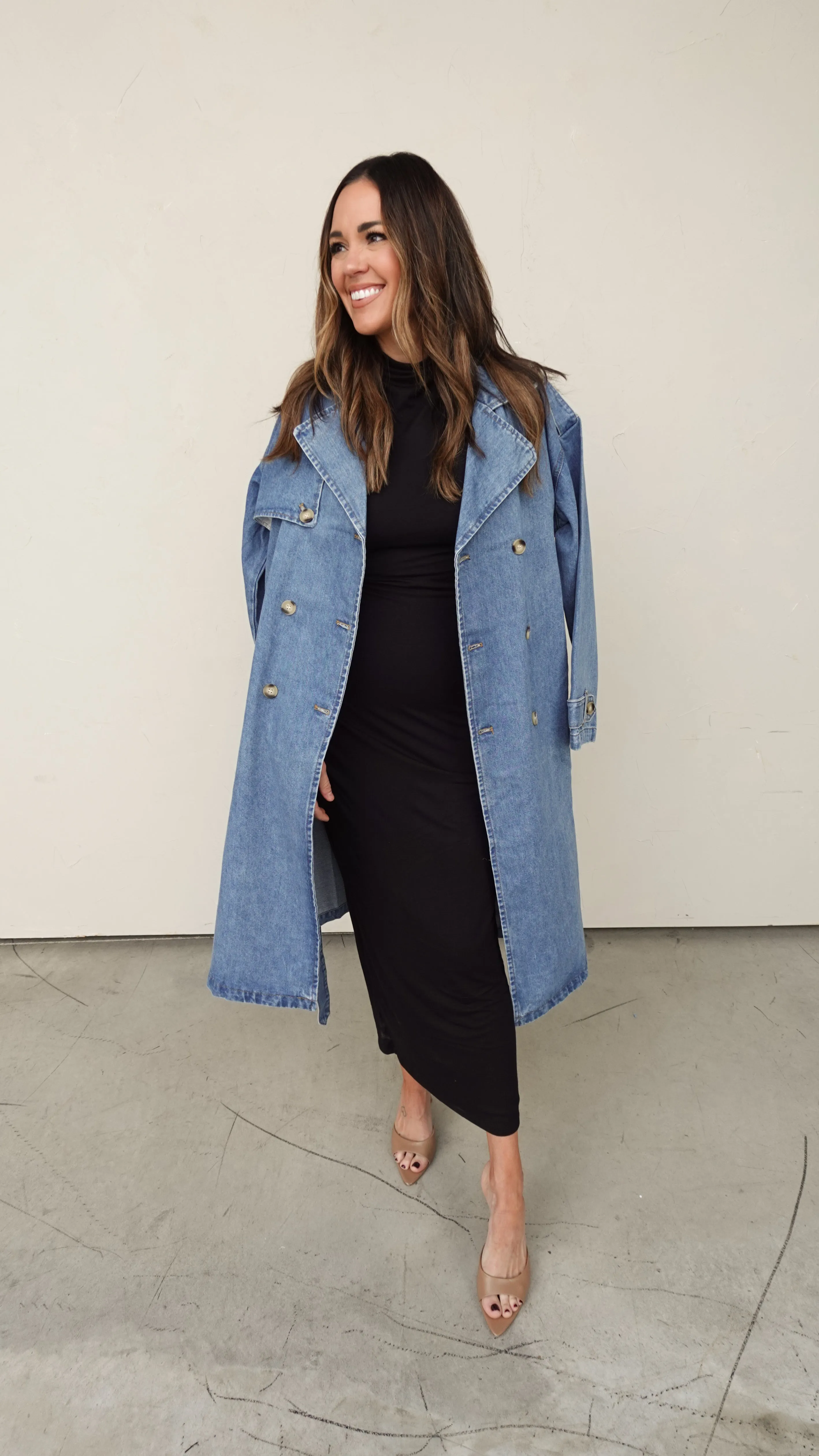 Medium Wash Denim Trench Coat