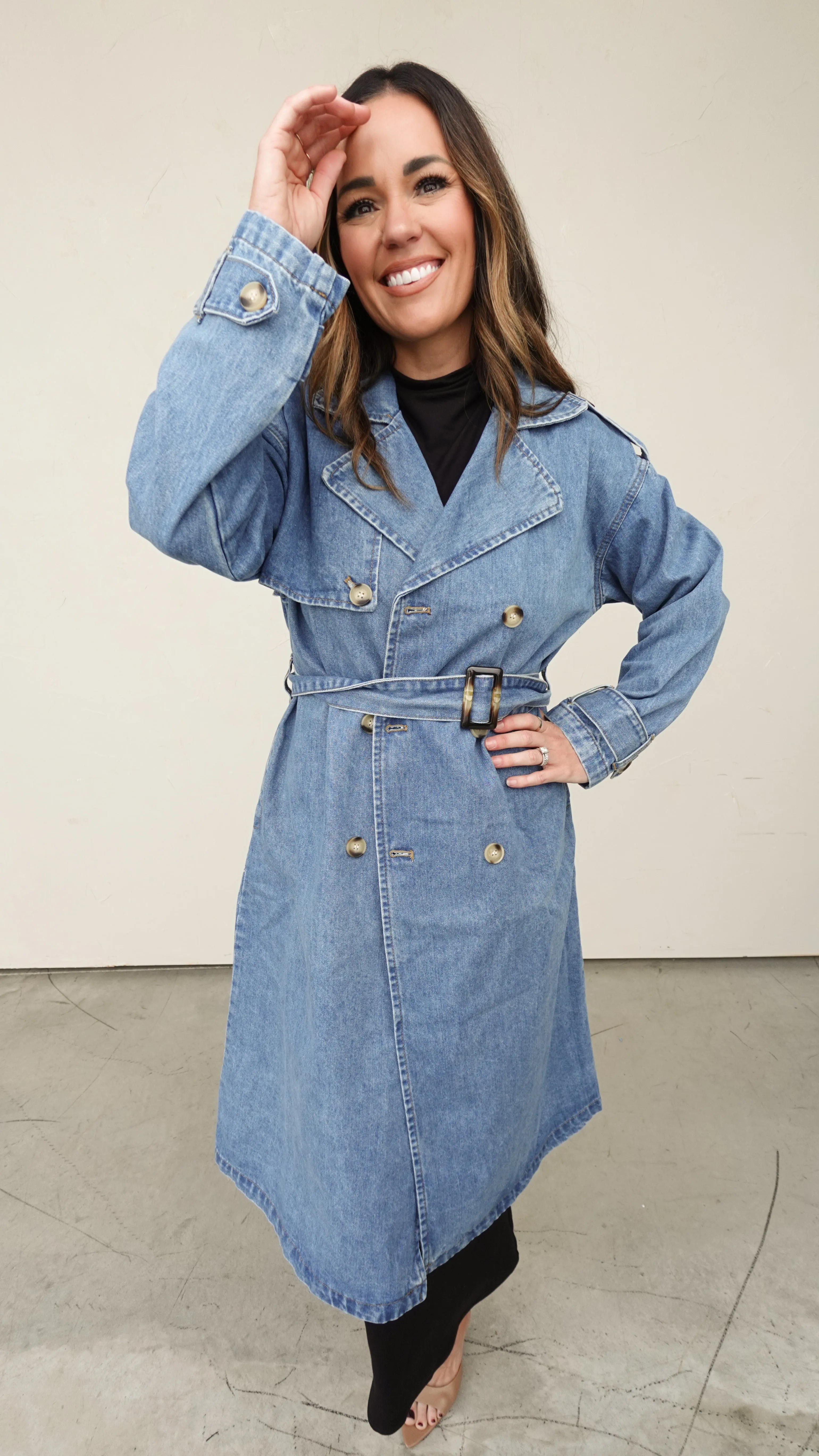 Medium Wash Denim Trench Coat