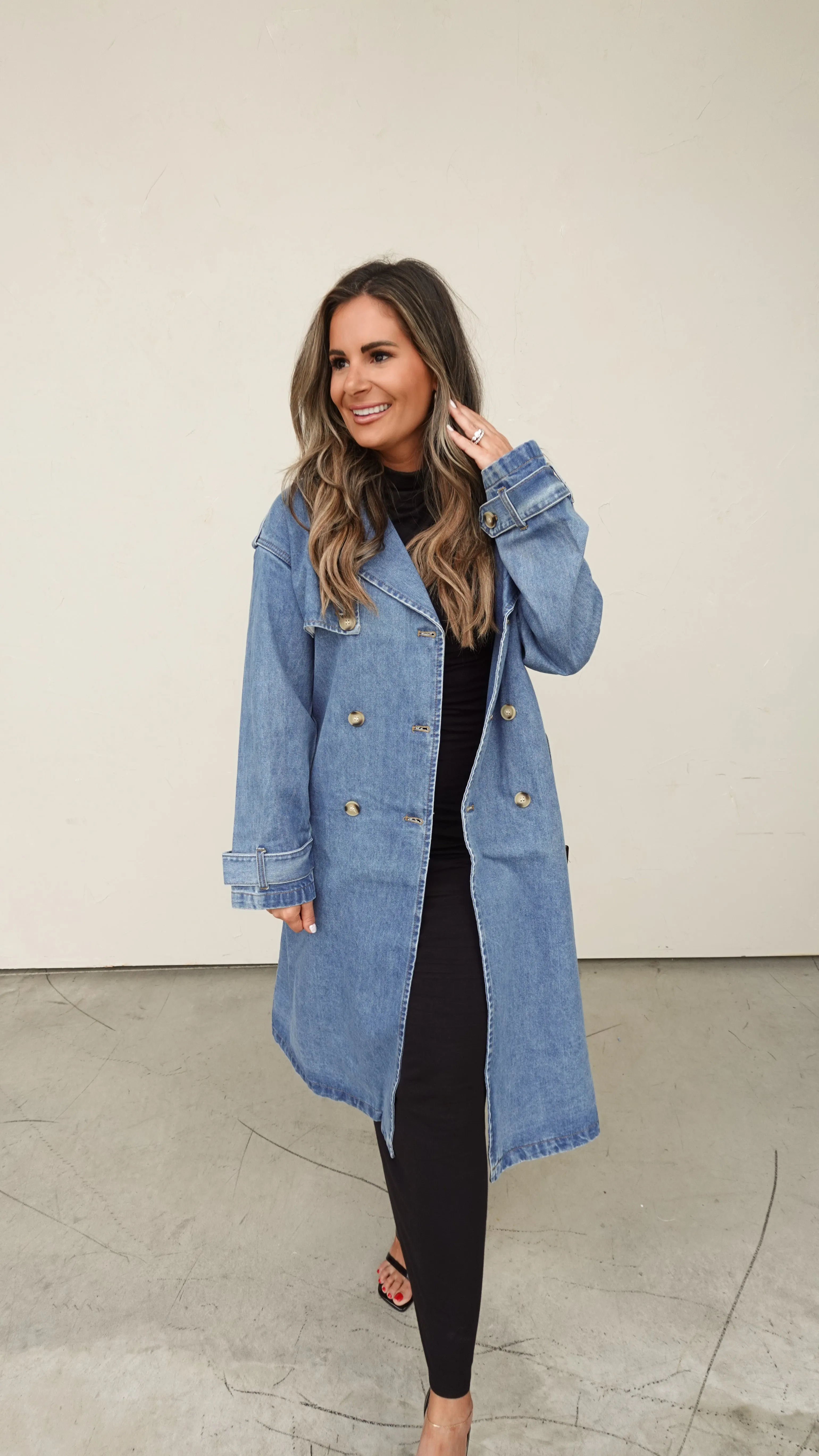 Medium Wash Denim Trench Coat