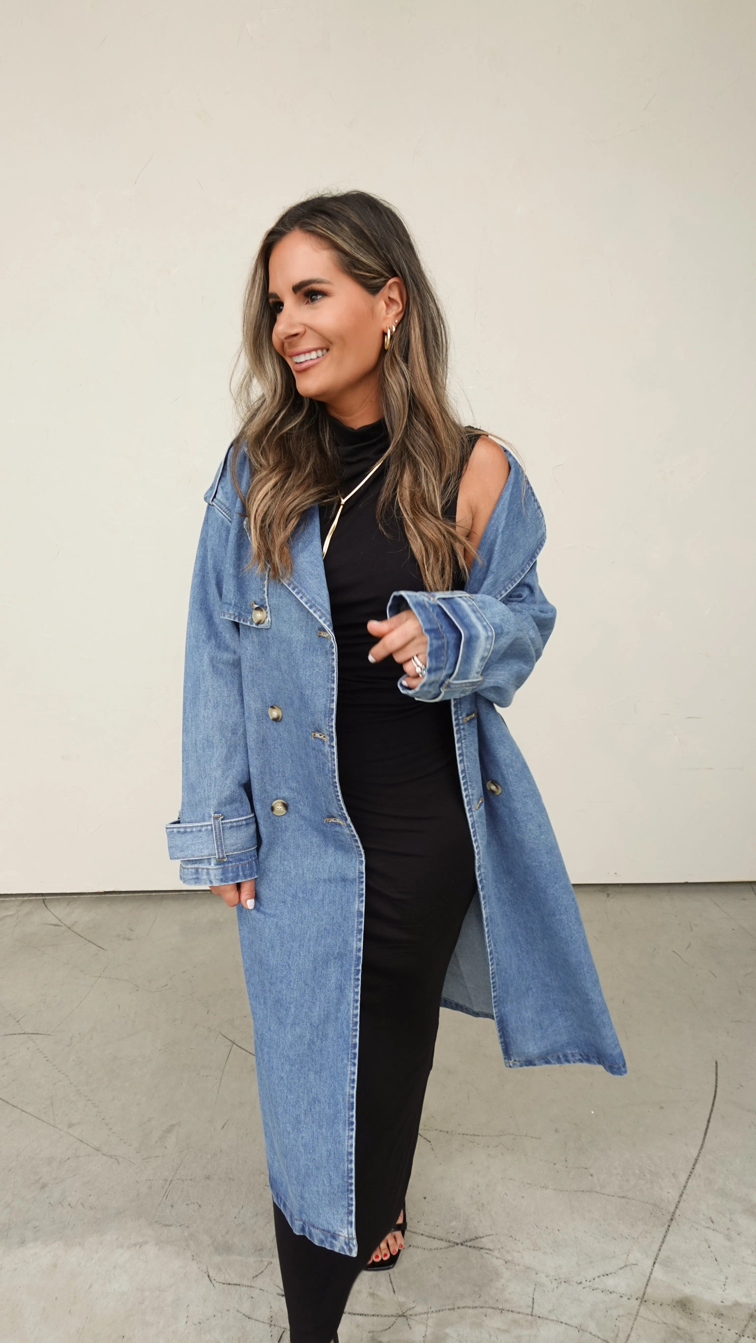 Medium Wash Denim Trench Coat