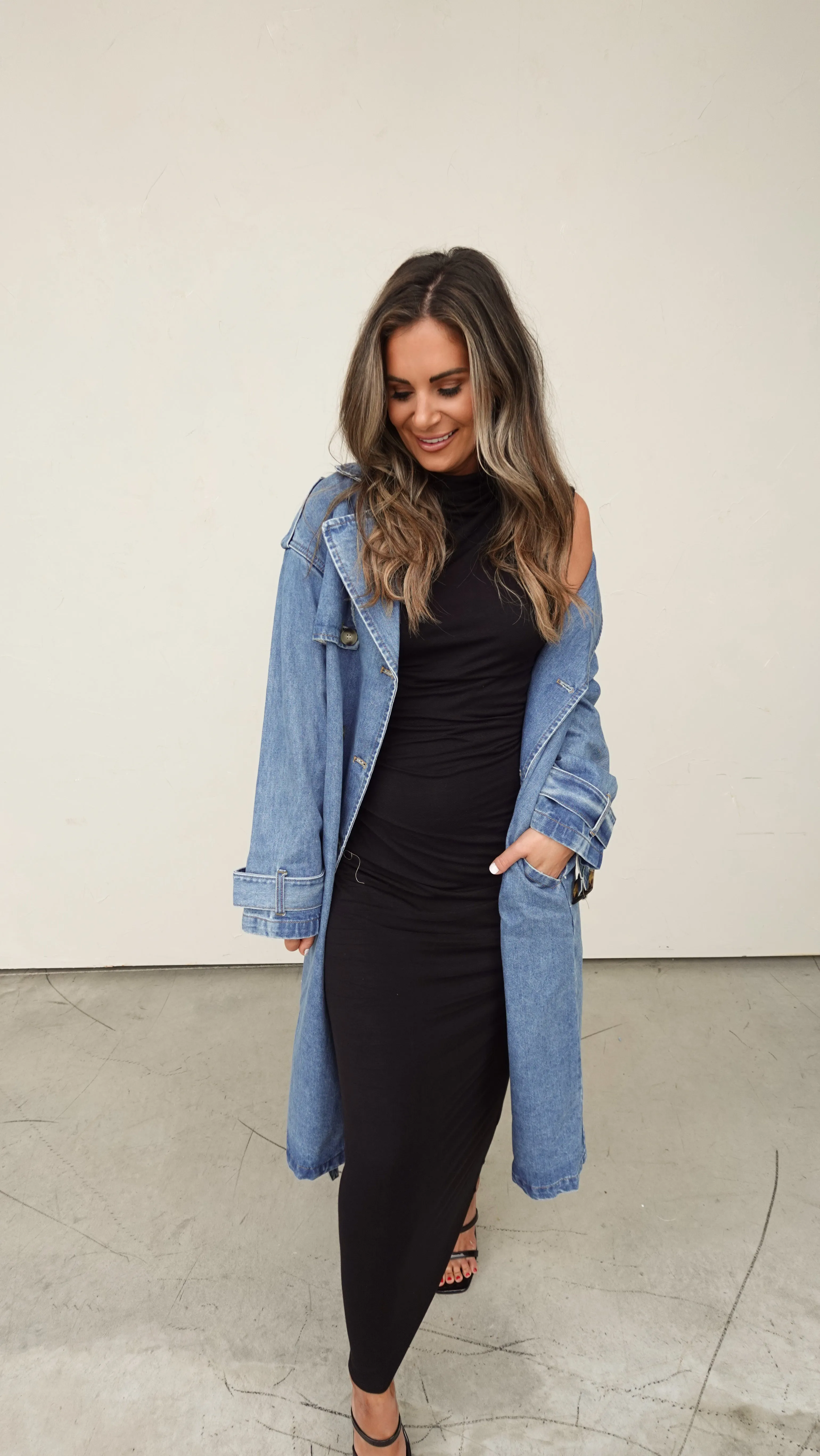 Medium Wash Denim Trench Coat