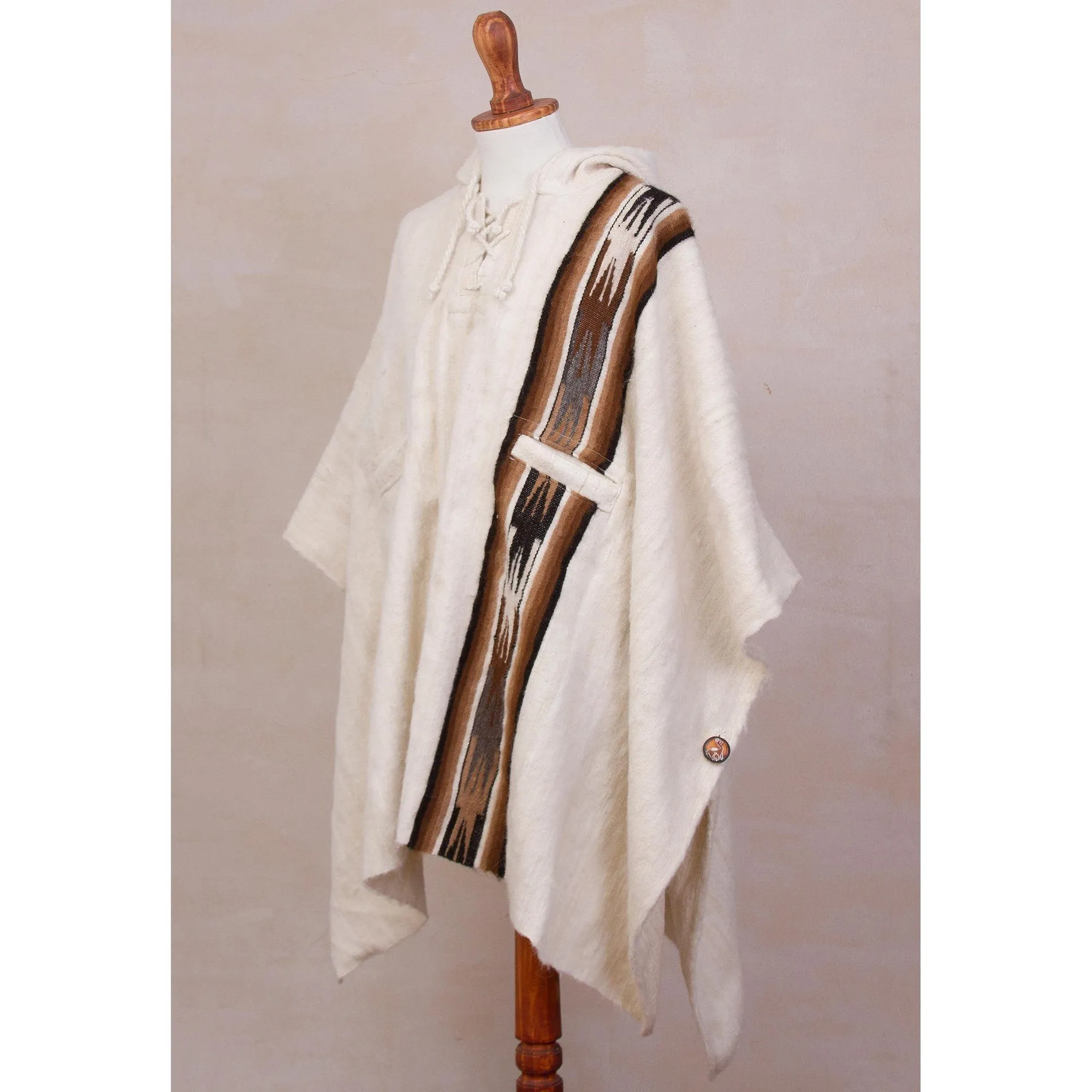 Men's Beige Alpaca Poncho