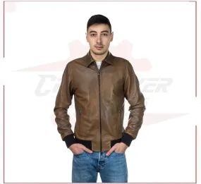 Men's Bomber Jacket in Genuine Brown Leather