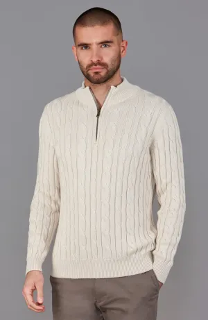 Mens Midweight Cotton Cable Zip Neck Jumper