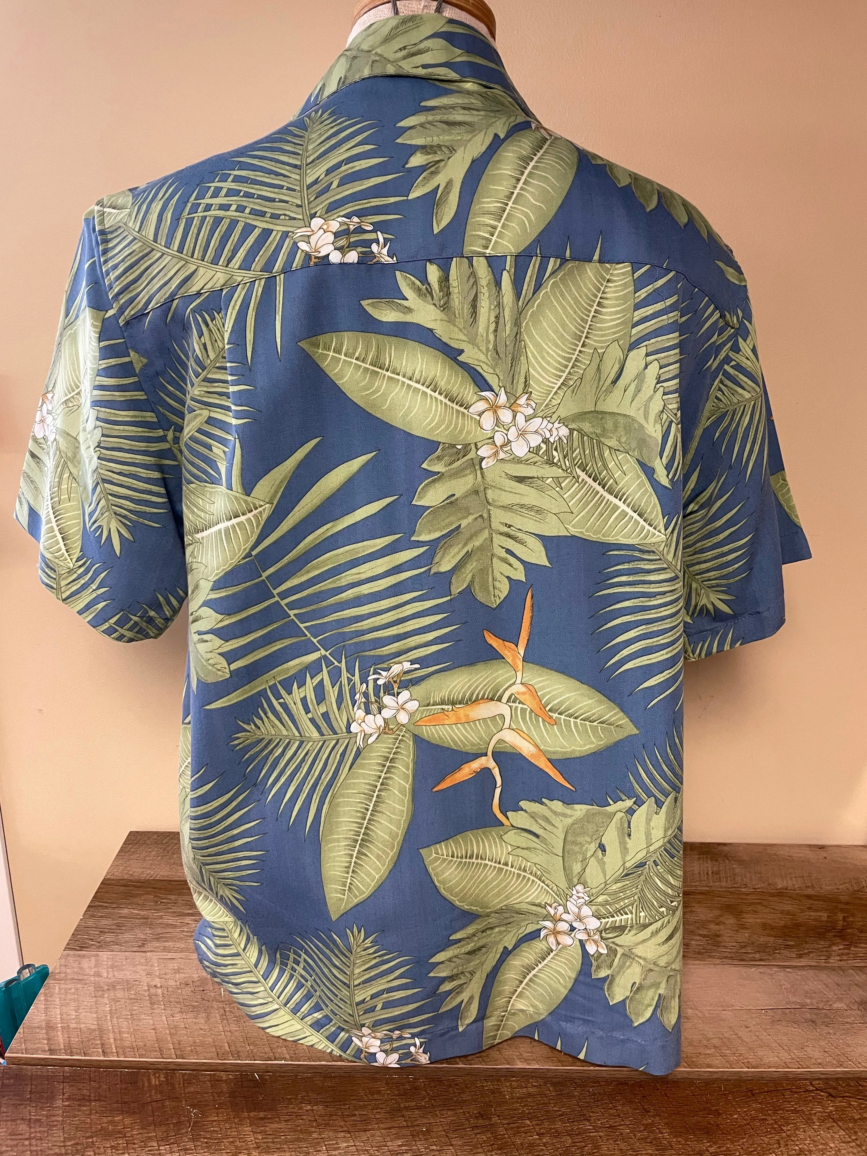 Mens ST JOHNS BAY Rayon Caribbean Island Camp Shirt Large Palm Tree Pocket