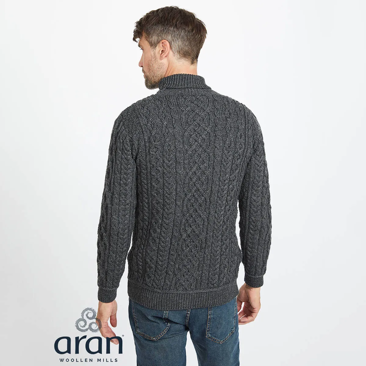 Men's Traditional Turtleneck Aran Sweater