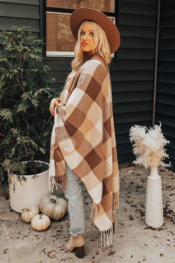 Midwest Dreaming Buffalo Check Poncho In Mocha