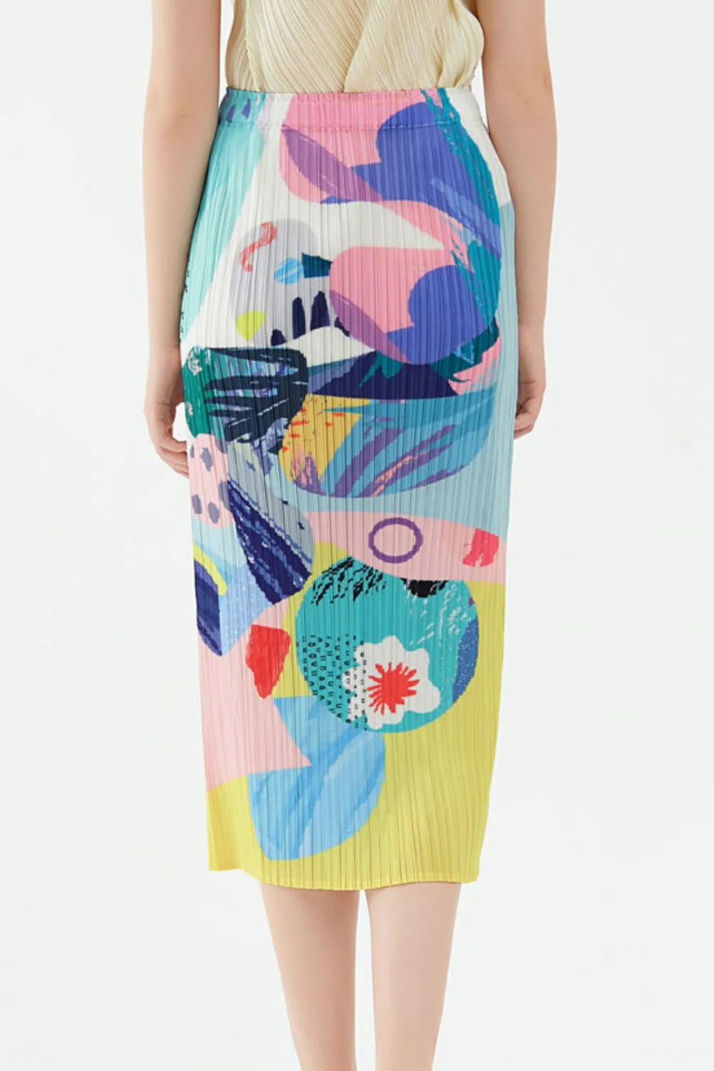 Mixed Print Accordion Pleated Midi Skirt