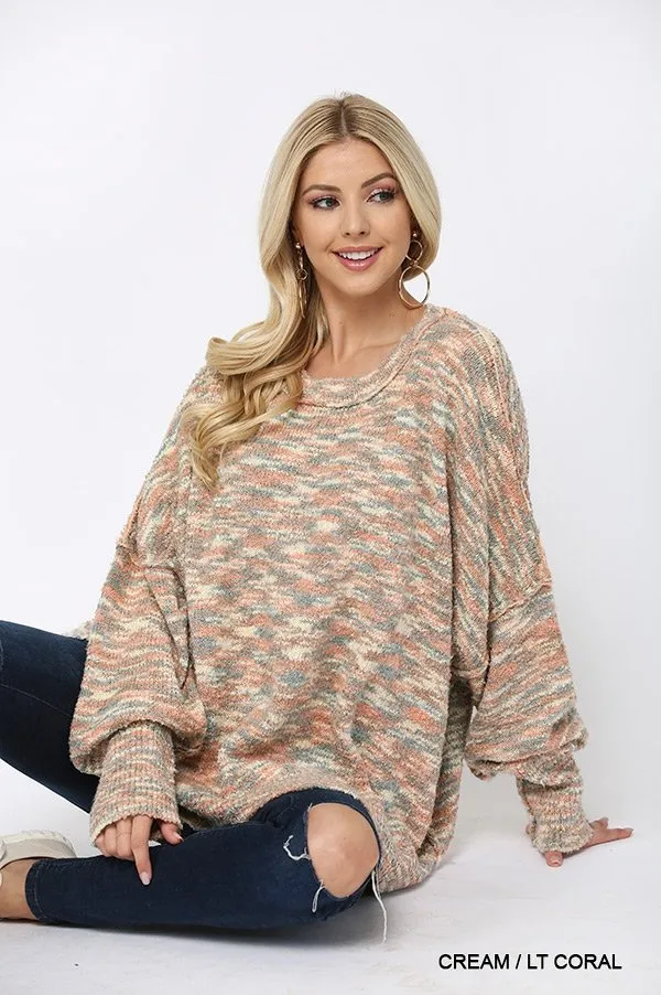 Multi Color and Loose Fit Round Neck Sweater