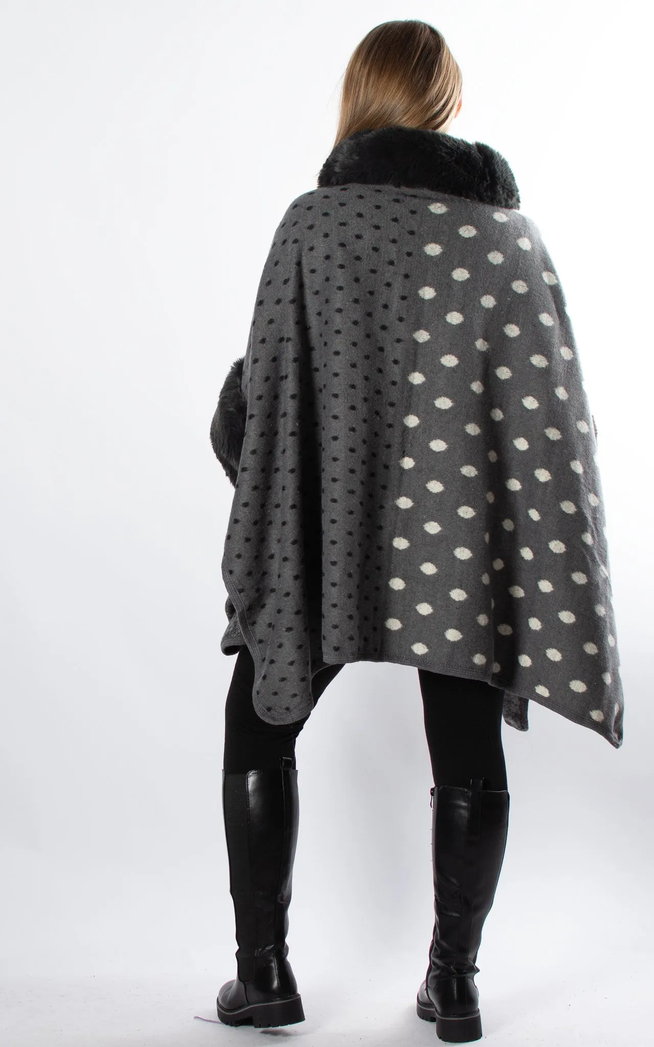 Multi Pattern Poncho | Dark Grey