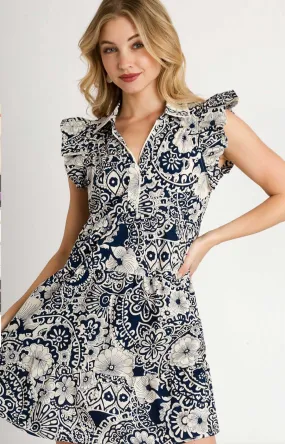 Navy Abstract Babydoll Dress