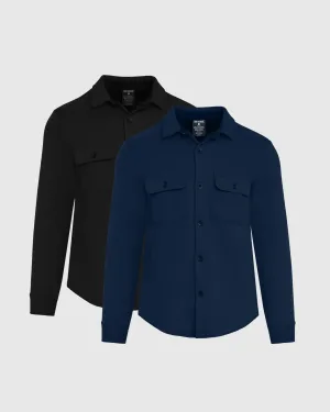 Navy & Black Fleece Shirt Jacket 2-Pack