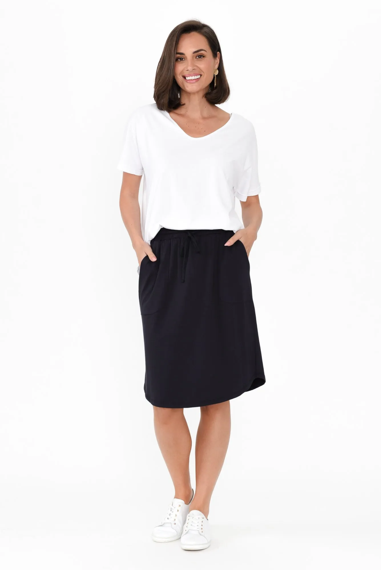 Navy Cotton Drawstring Skirt