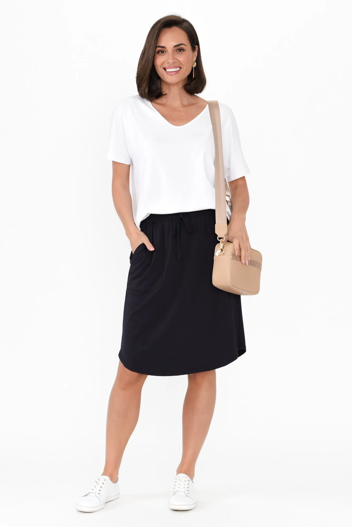 Navy Cotton Drawstring Skirt