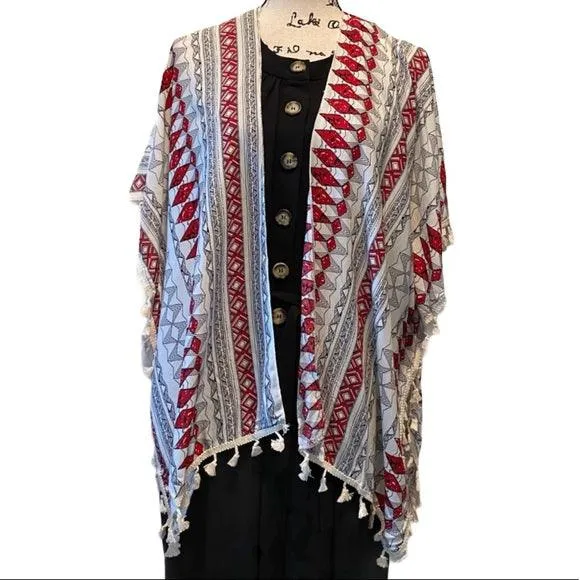 NEW Duster Multi Color Tassels Lightweight Layer