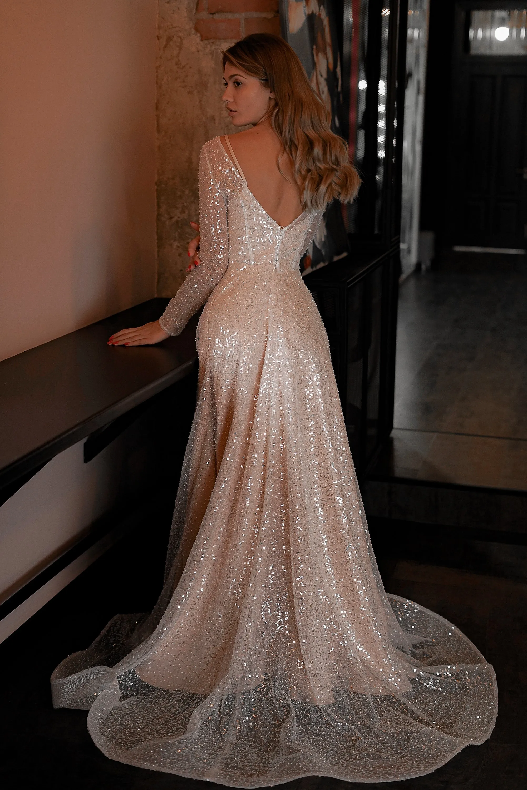 Nude Sparkly Wedding Dress Feilin