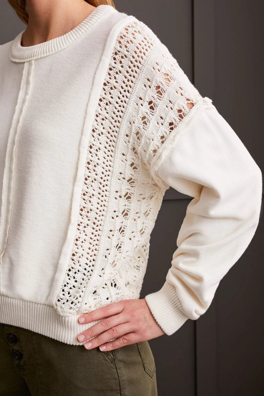 OFF WHITE MIX CROCHET COTTON SWEATER