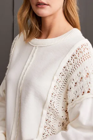 OFF WHITE MIX CROCHET COTTON SWEATER