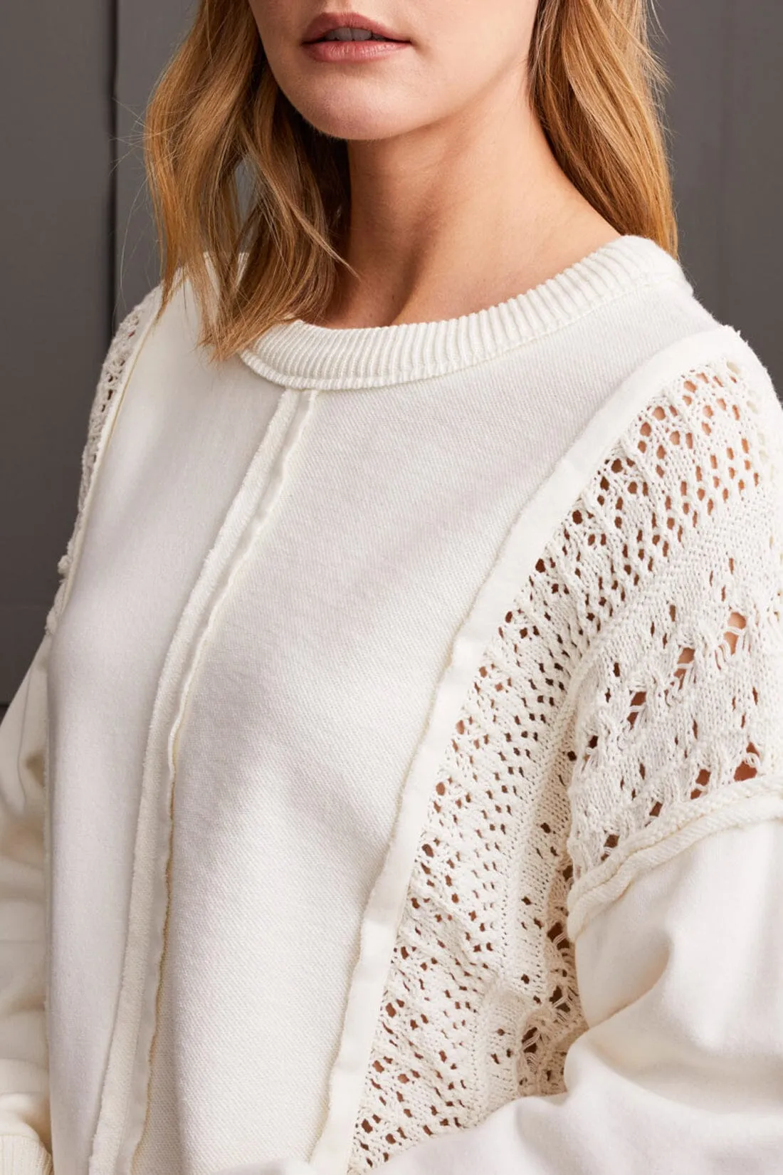 OFF WHITE MIX CROCHET COTTON SWEATER