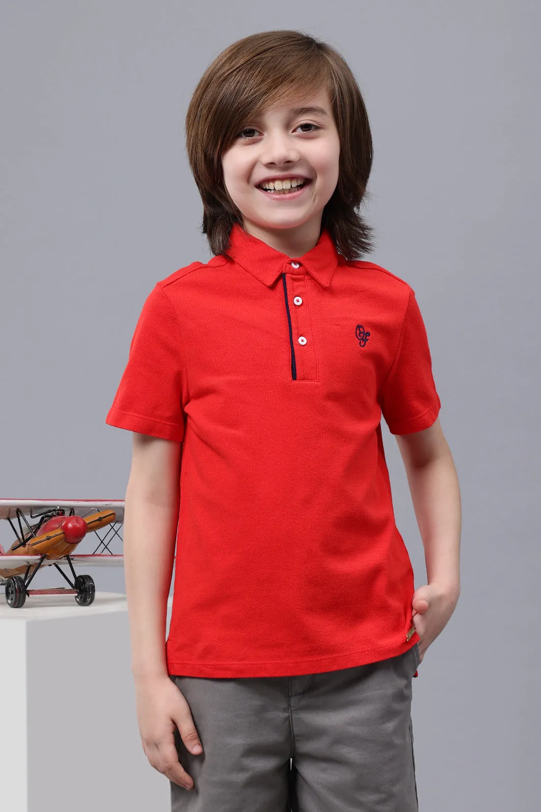 One Friday Kids Boys Red Cotton Polo Neck T-shirt