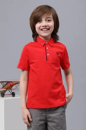 One Friday Kids Boys Red Cotton Polo Neck T-shirt