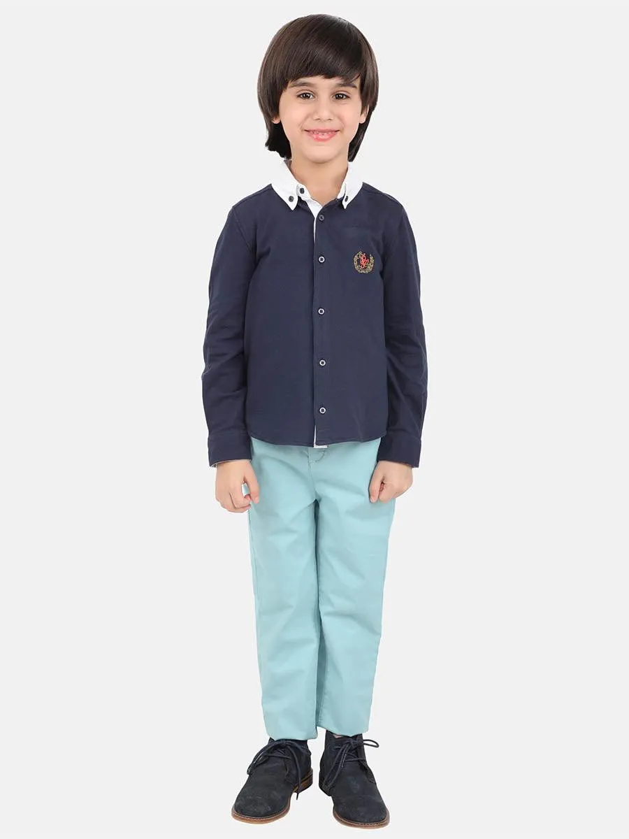 One Friday Kids Boys White Collar Embroidery Cotton Casual Shirt