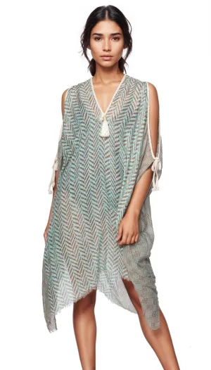 Open Shoulder Sundress Coverup in Chevron Border Print