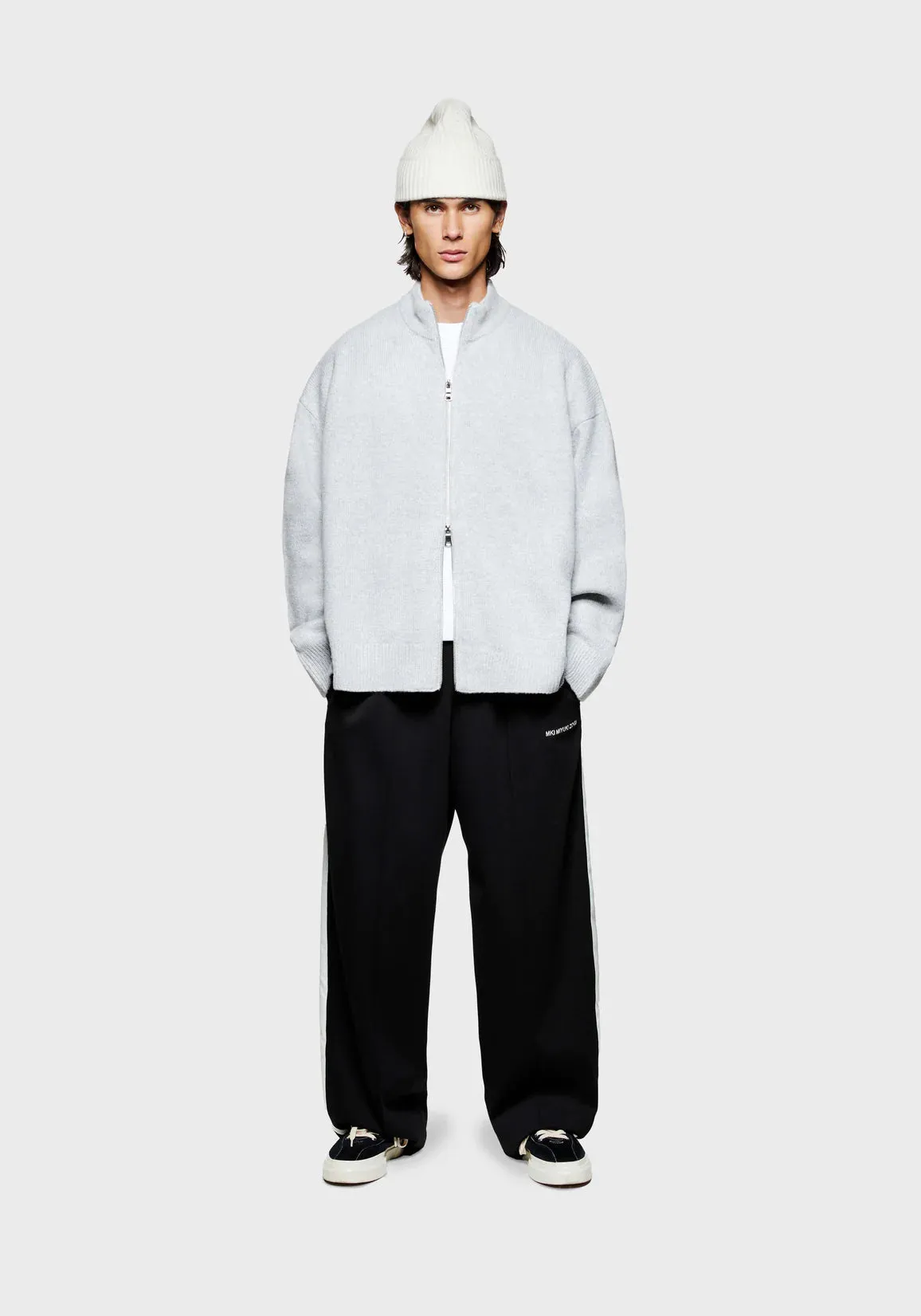 Oversized Fit Mohair Blend Knit Track Jacket