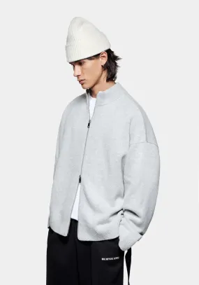 Oversized Fit Mohair Blend Knit Track Jacket