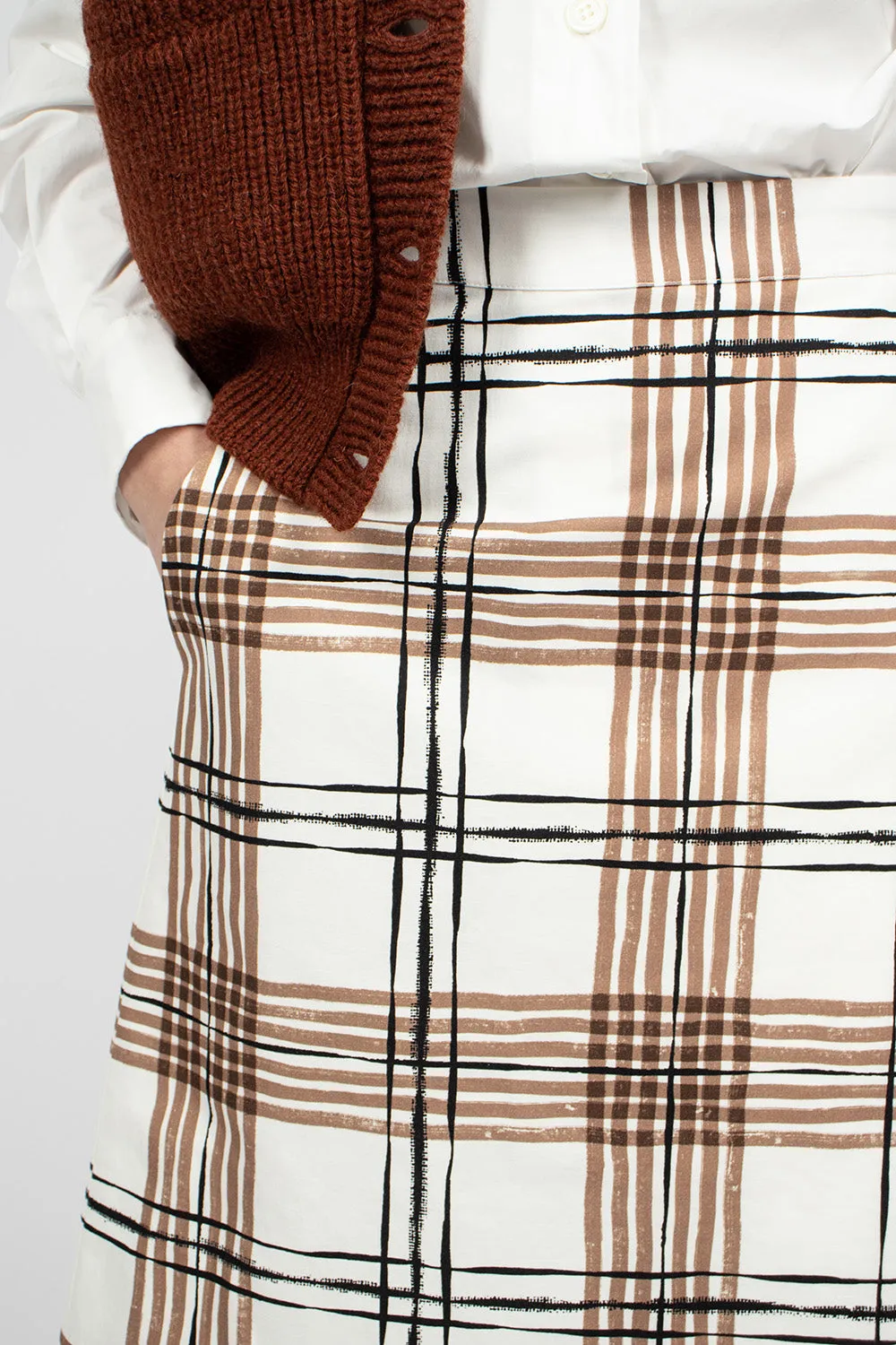 Painted Check Wrap Skirt Off-white/Black/Tan