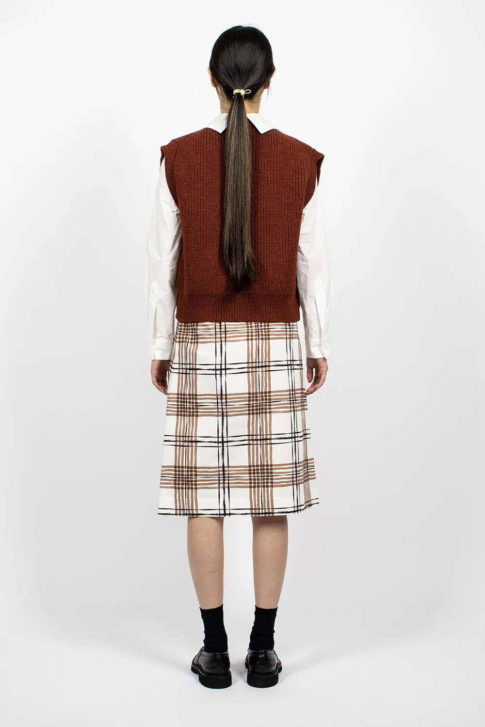 Painted Check Wrap Skirt Off-white/Black/Tan