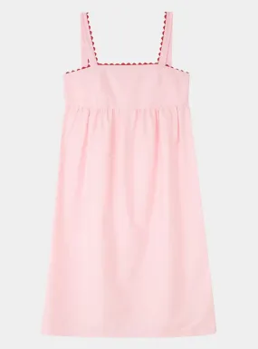 Pale Pink Midi Nightdress With Red Ric Rac - 100% Cotton Poplin