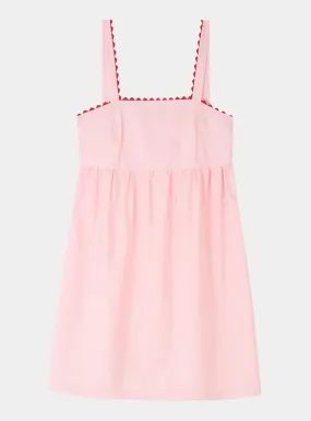 Pale Pink Mini Nightdress With Red Ric Rac - 100% Cotton Poplin