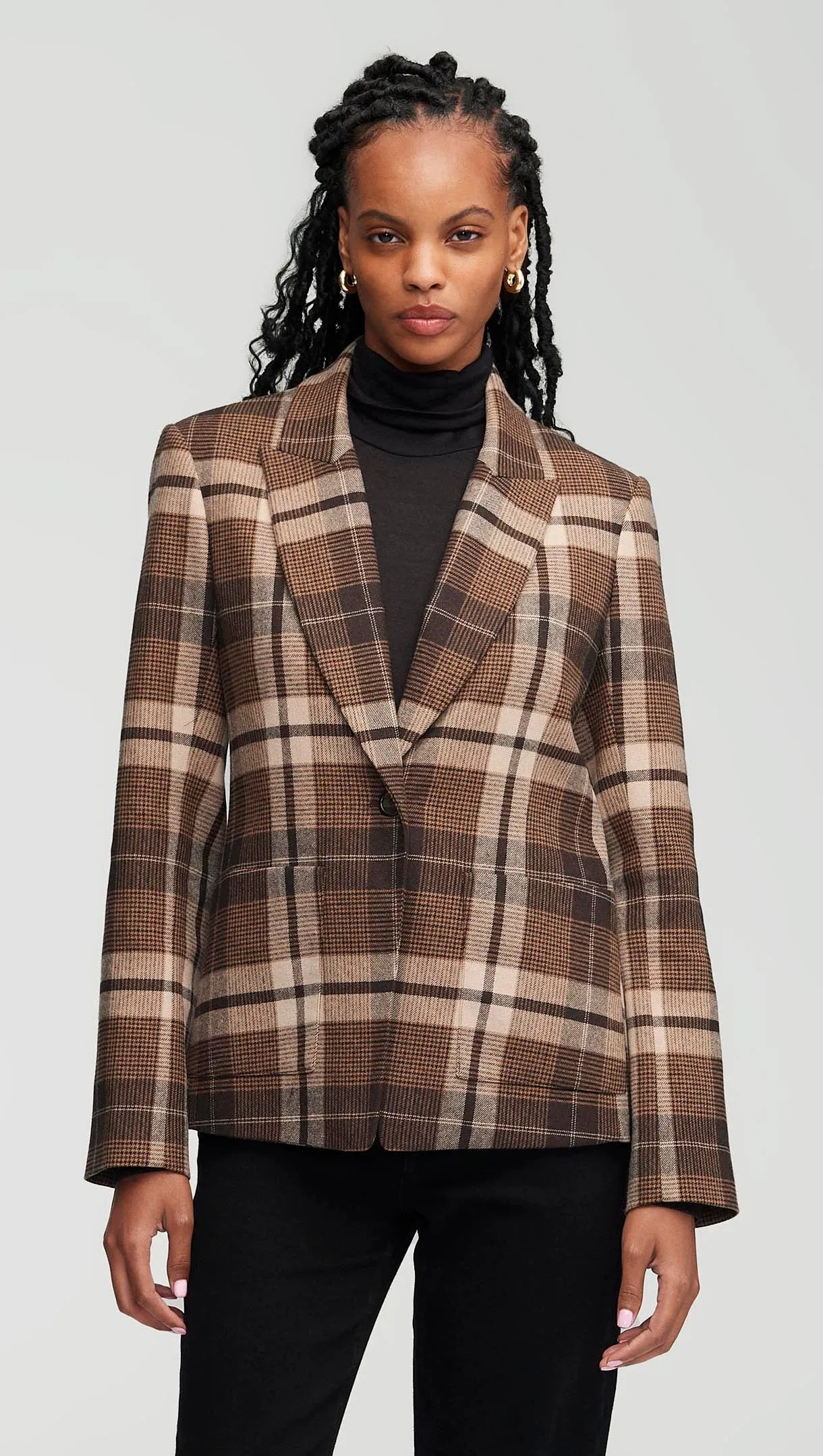 Patch Pocket Blazer in Wool Plaid | Brown Plaid