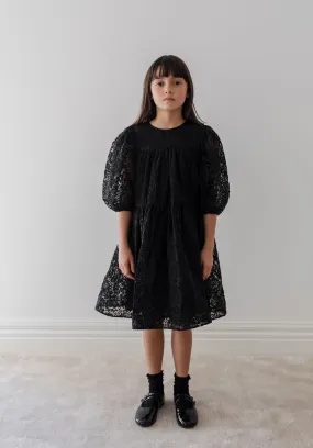 Petite Amalie Black Embroidered Organza Babydoll Dress