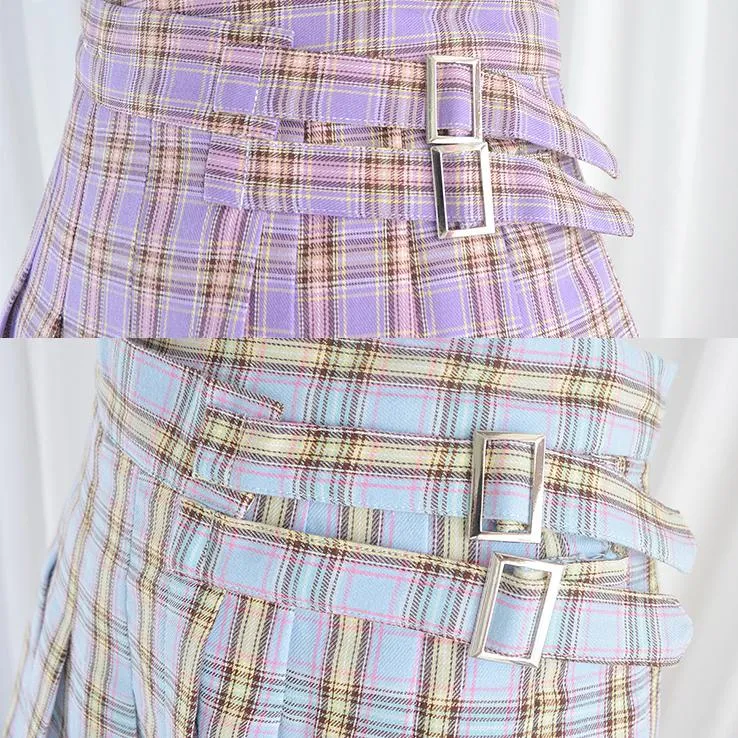 Plaid Double Strap High Waist Skirt SD00375