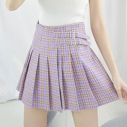 Plaid Double Strap High Waist Skirt SD00375