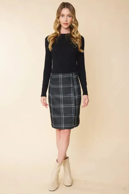 PLAID PRINTED PENCIL SKIRT WITH SIDE SLIT