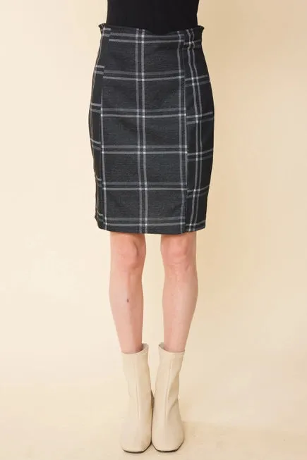 PLAID PRINTED PENCIL SKIRT WITH SIDE SLIT