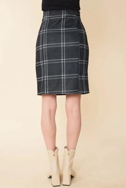 PLAID PRINTED PENCIL SKIRT WITH SIDE SLIT