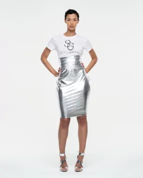 Platinum Lame’ Pencil Skirt