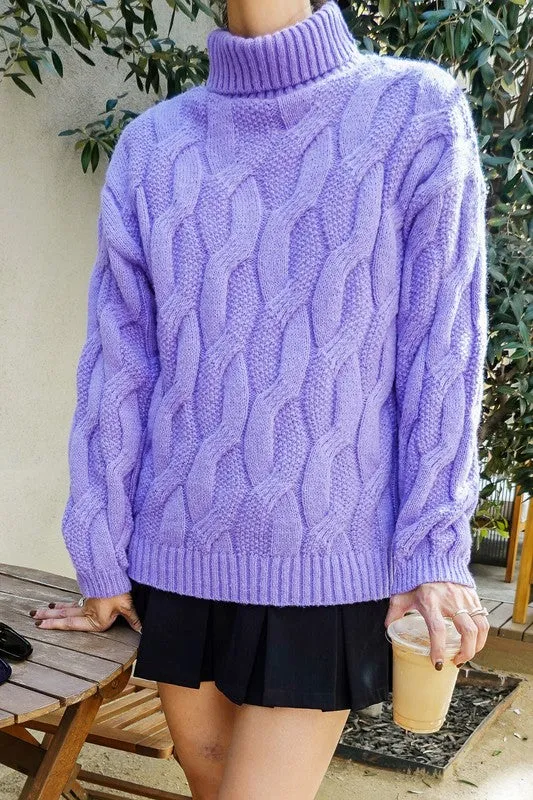 Purple Twisted Mock Turtleneck Sweater