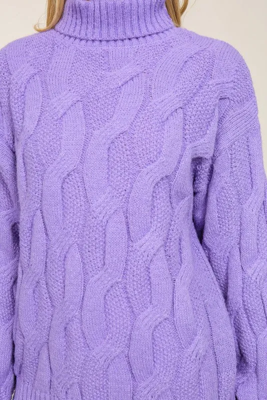 Purple Twisted Mock Turtleneck Sweater