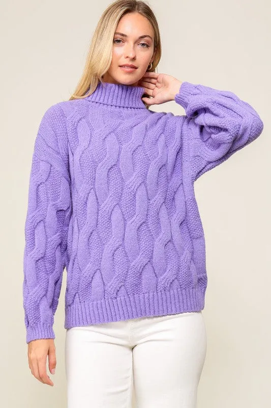 Purple Twisted Mock Turtleneck Sweater