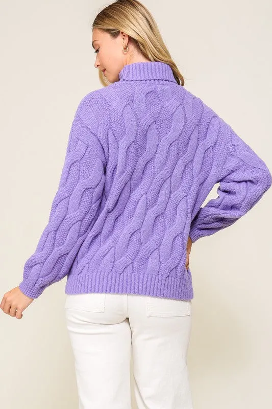 Purple Twisted Mock Turtleneck Sweater