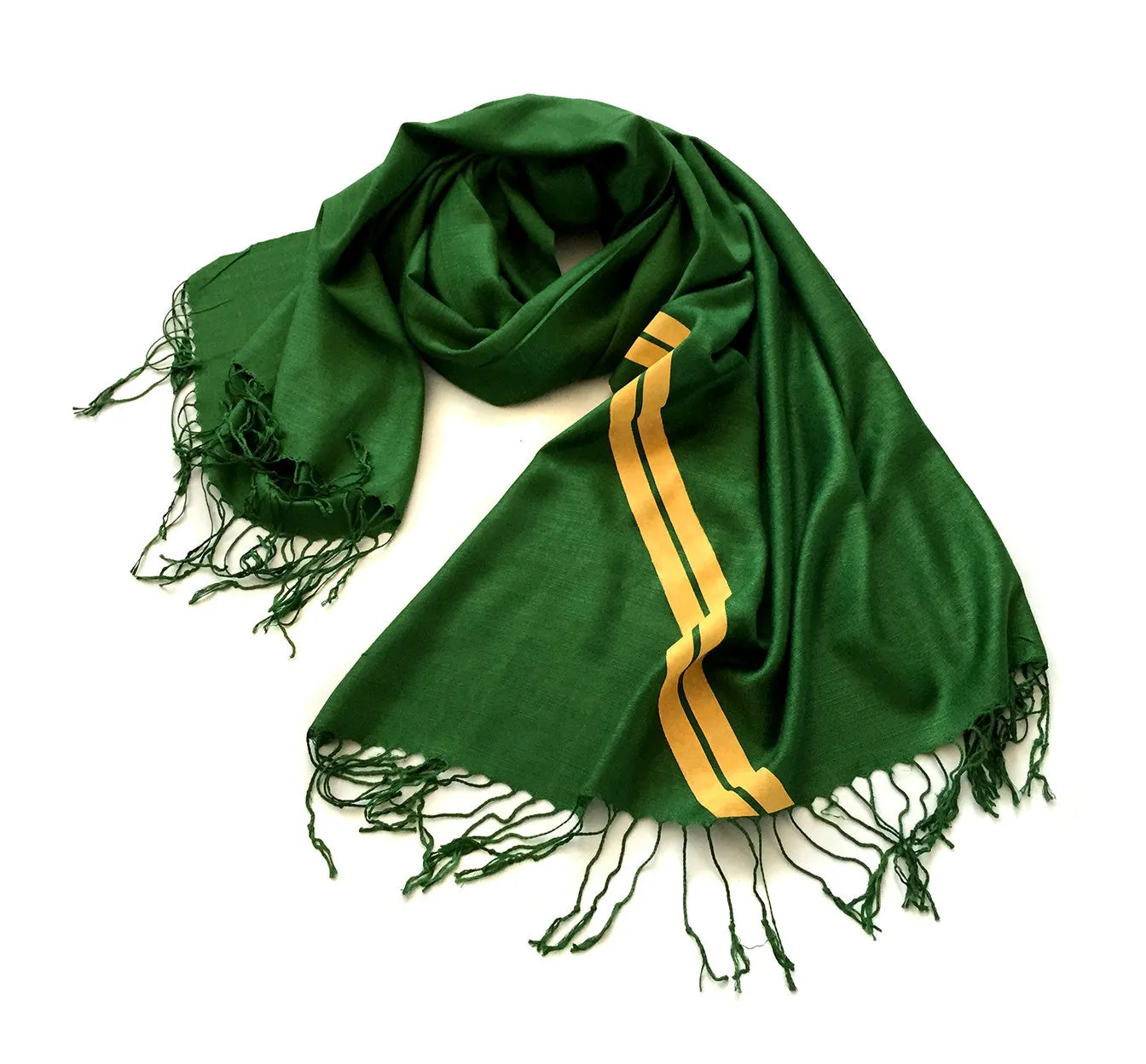 Racing Stripes: British Racing Green Linen-Weave Pashmina