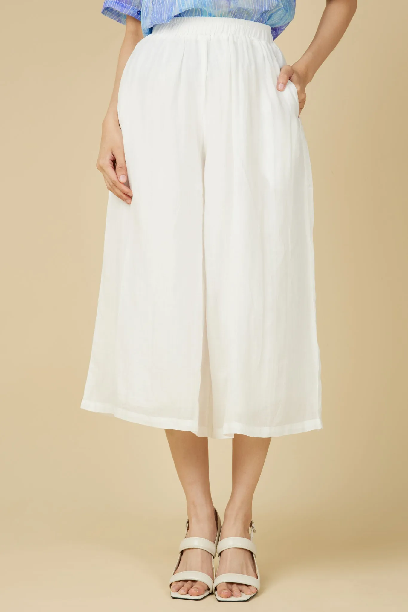 Ramie Skirt Pants in White